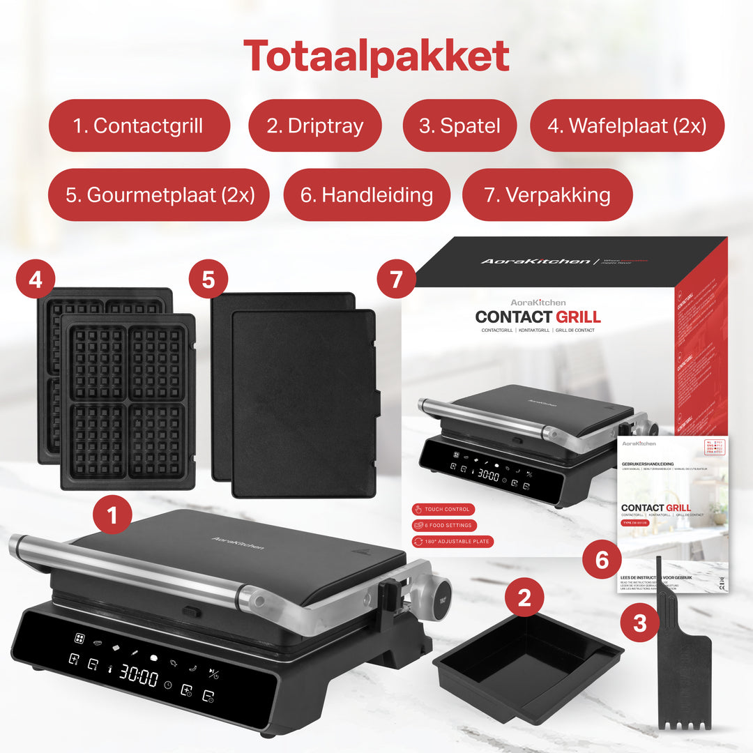 Contactgrill met 6 Uitneembare Platen
