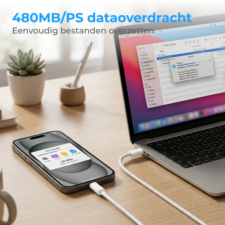USB-C naar USB-C Kabel 2 Meter Nylon