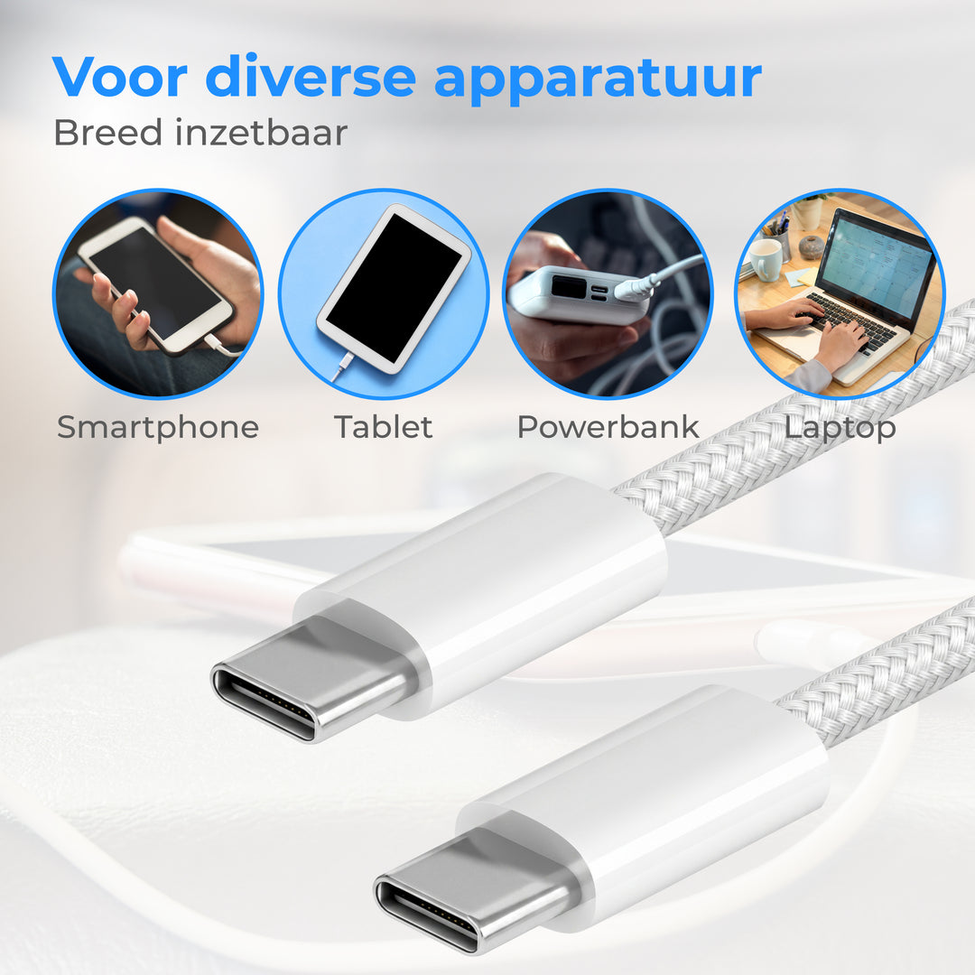 USB-C naar USB-C Kabel 2 Meter Nylon