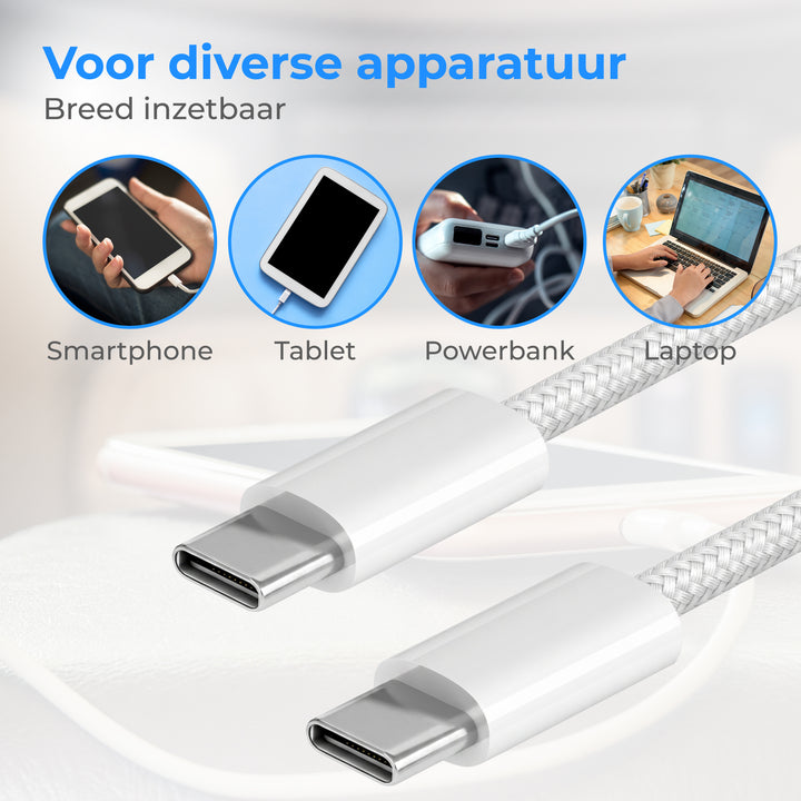 USB-C naar USB-C Kabel 2 Meter Nylon