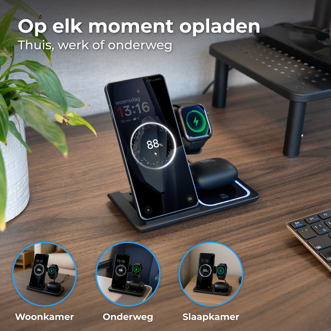 3-in-1 Draadloos Oplaadstation