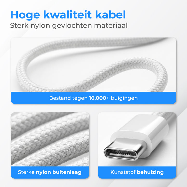 USB-C naar USB-C Kabel 2 Meter Nylon
