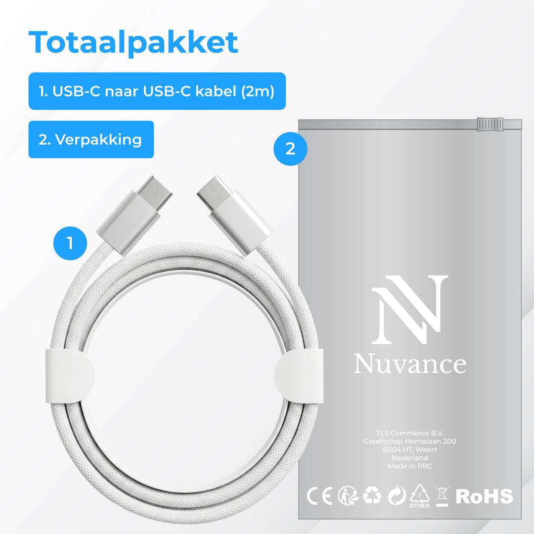 USB-C naar USB-C Kabel 2 Meter Nylon