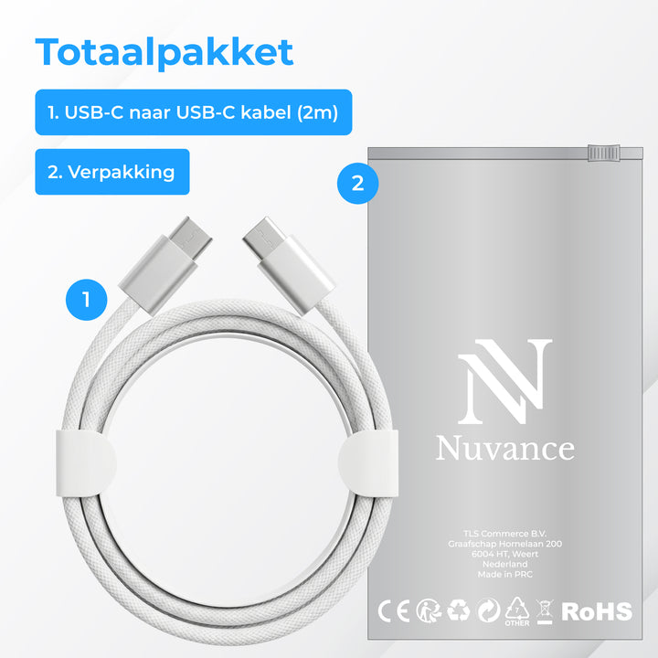 USB-C naar USB-C Kabel 2 Meter Nylon